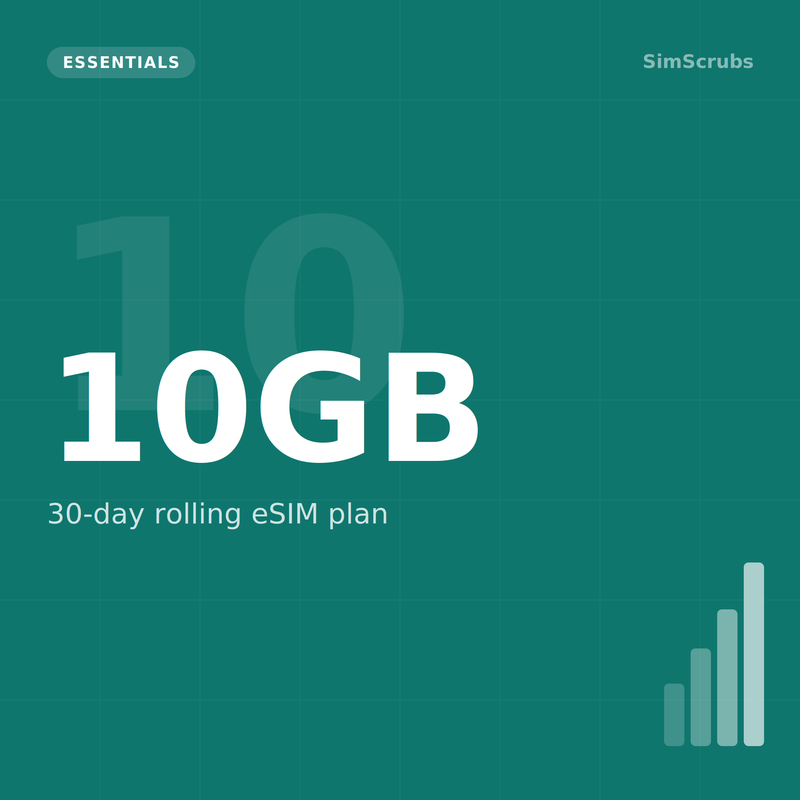 SimScrubs Essentials - 10GB Data eSIM 30-Day Plan - eSIM data plan for UK healthcare professionals on international placement