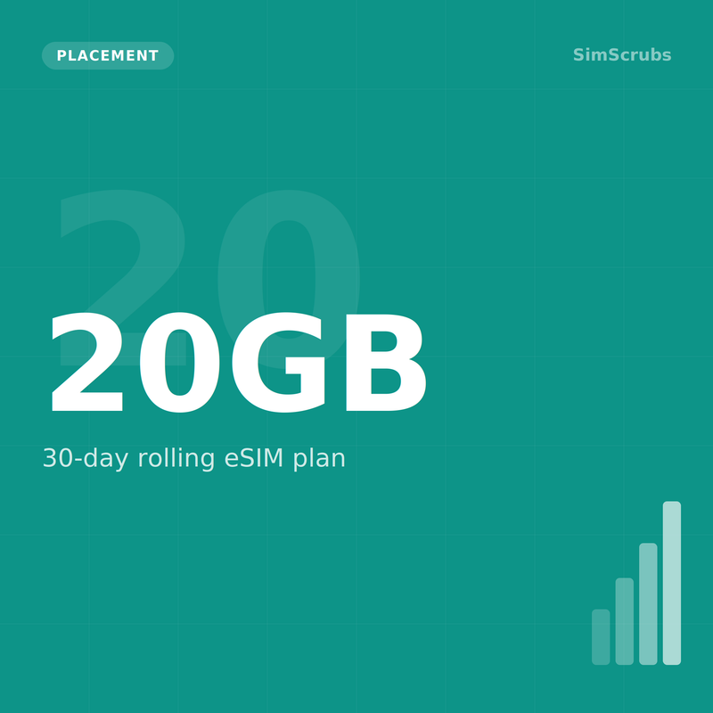 SimScrubs Placement - 20GB Data eSIM 30-Day Plan - eSIM data plan for UK healthcare professionals on international placement